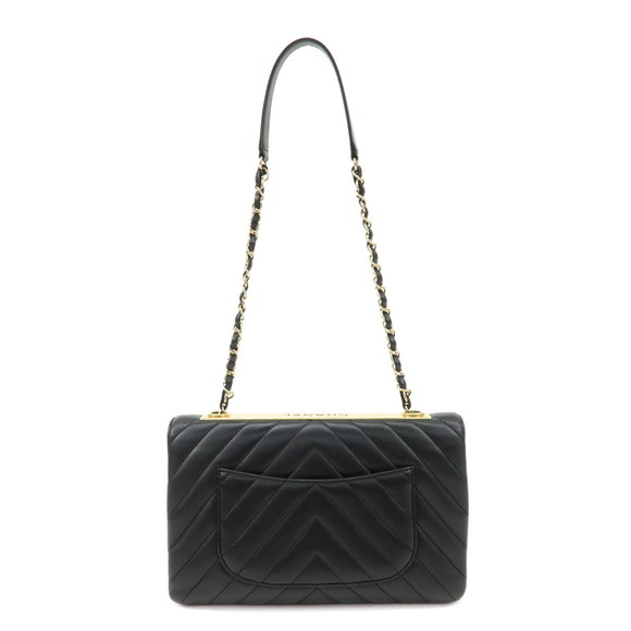 Chanel Lambskin Black Plate Bag Stitch Chain Shoulder V - Picture 1 of 12